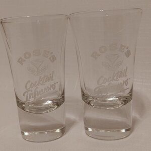 Rose's Cocktail Infusions Shot Glasses PAIR LOT Etched Glass Rose